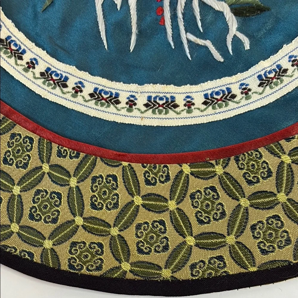 Vintage Chinese Silk Placemat with Floral Bird Embroidered Center - Brocade